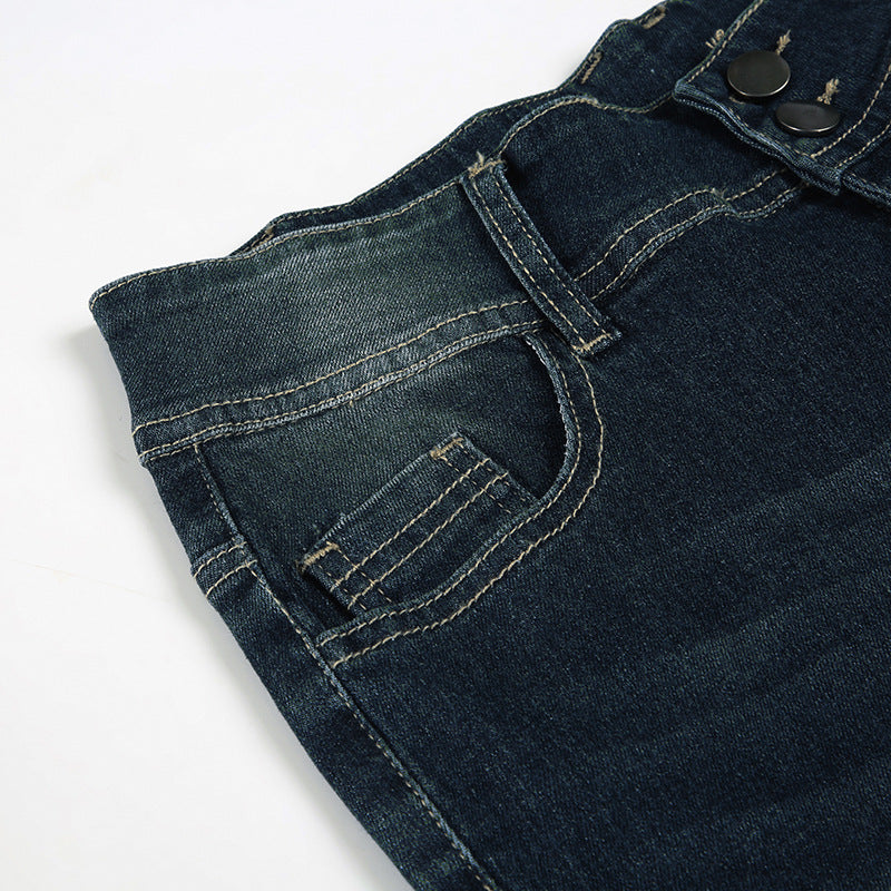 Scene Women’s Black Pinstripe Low-Rise Bootcut Jeans