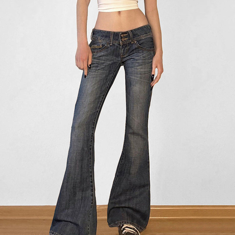 Scene Women’s Black Pinstripe Low-Rise Bootcut Jeans