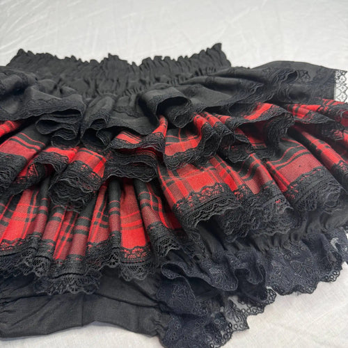 Scene Black Lace-Trimmed Plaid Ruffle Skirt