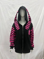 Scene Women's Black and Pink Skull Print Zip-Up Hoodie