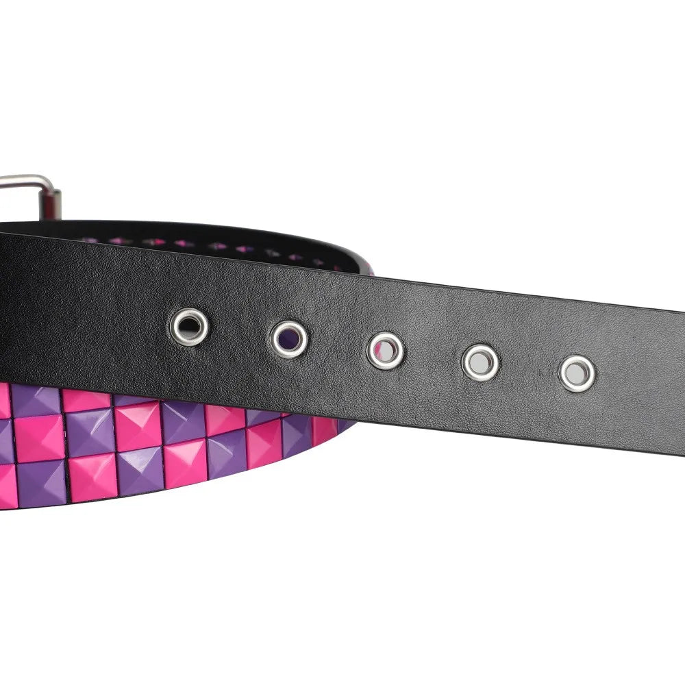 Scene Pink & Purple Studded PU Belt with Silver-Tone Buckle, 110 cm