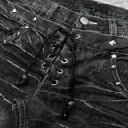 Scene Black Distressed Lace-Up Micro-Flare Jeans