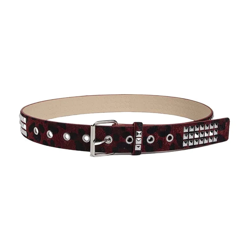 Scene Studded Animal-Print PU Belt with Pin Buckle