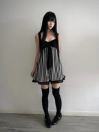Scene Black and White Striped Spaghetti-Strap Mini Dress
