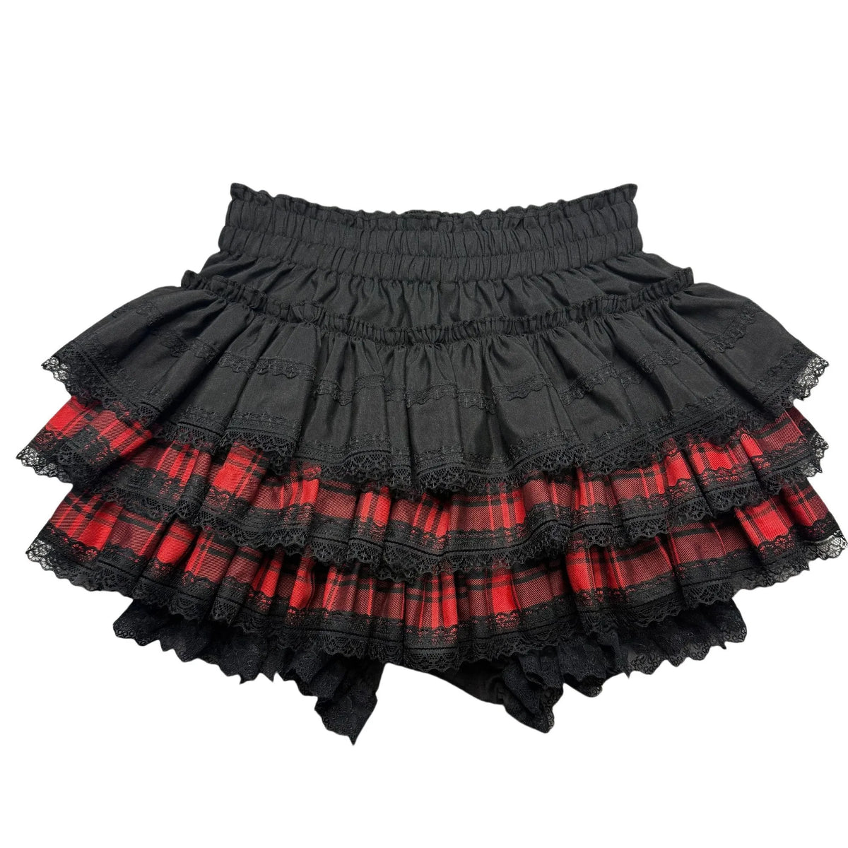 Scene Black Lace-Trimmed Plaid Ruffle Skirt