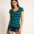 Scene Women's Striped Slim-Fit Short-Sleeve T-Shirt with Square Neckline