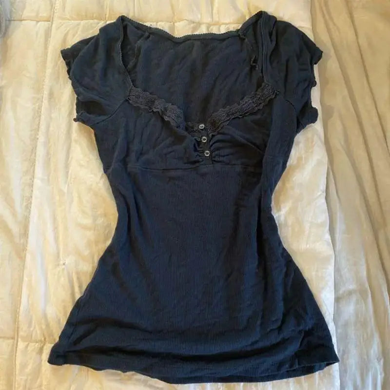 Scene Women's Striped Slim-Fit Short-Sleeve T-Shirt with Square Neckline