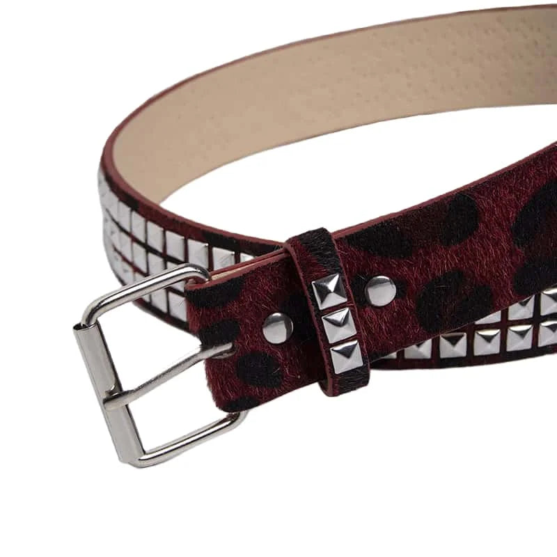 Scene Studded Animal-Print PU Belt with Pin Buckle