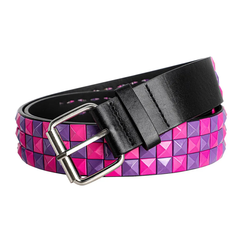 Scene Pink & Purple Studded PU Belt with Silver-Tone Buckle, 110 cm