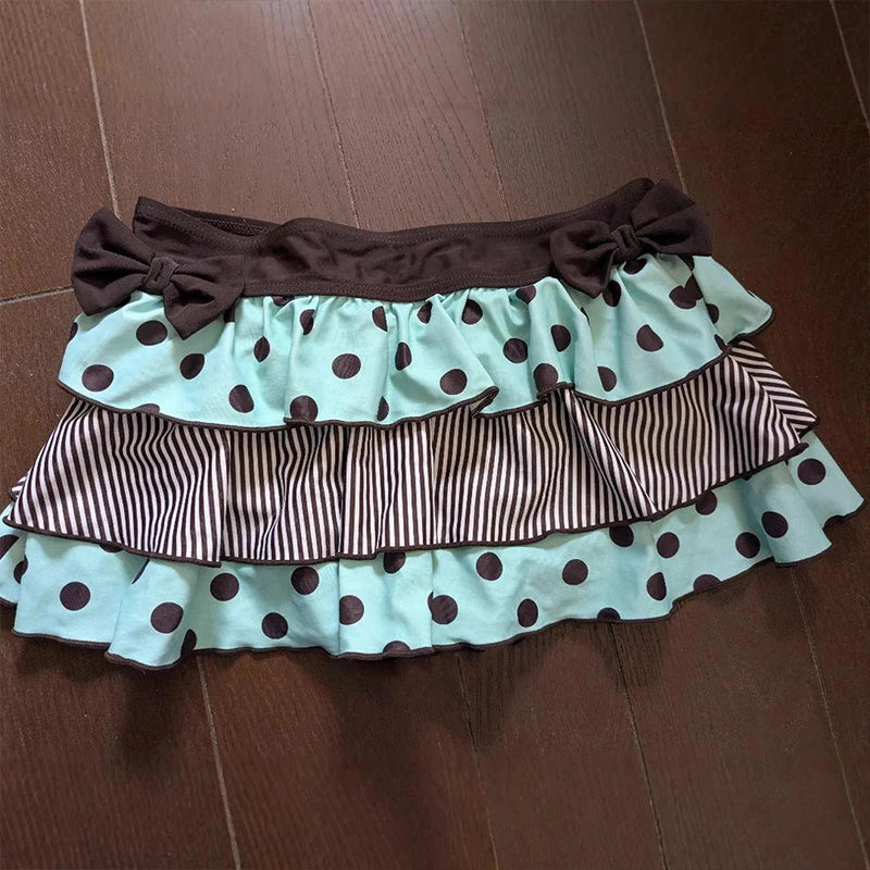Scene Women's Polka-Dot & Stripe Ruffle Mini Skirt with Bow Waist