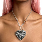 Scene Y2K Heart Mirror Pendant Necklace with Leopard and Zebra Print