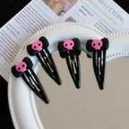 Scene Gothic Pink Skull Bow Hair Clips – Black Snap Barrettes
