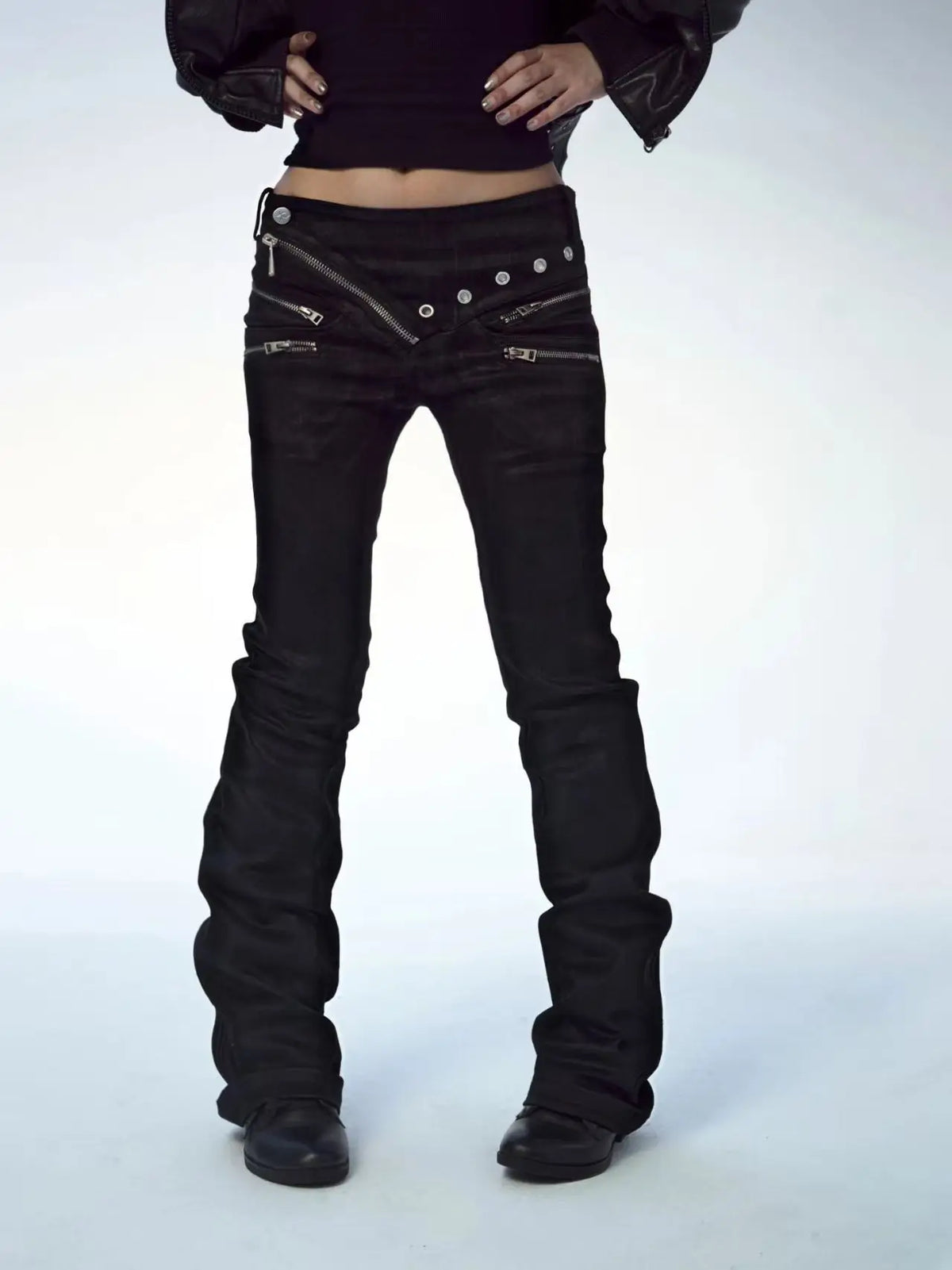 Scene Women's Black Punk Jeans with Zipper Details