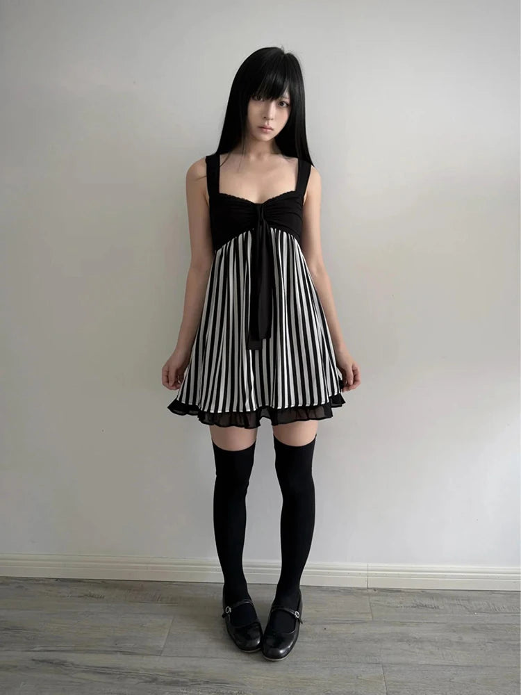Scene Black and White Striped Spaghetti-Strap Mini Dress