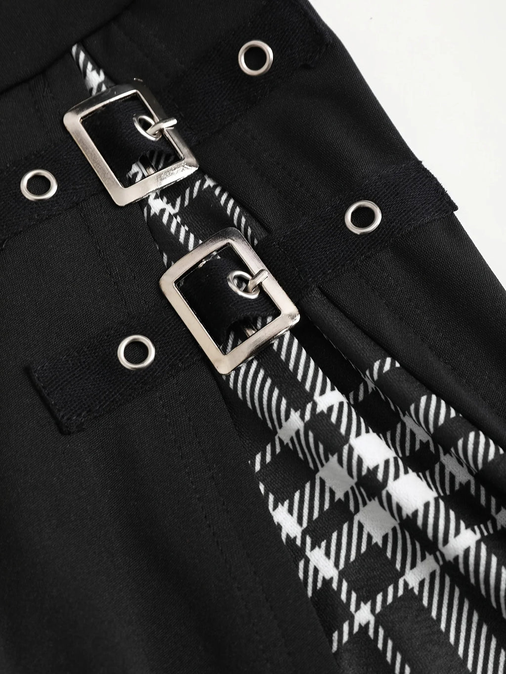 Scene Plus-Size Plaid Crisscross-Strap Mini Dress with Buckle Details