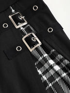 Scene Plus-Size Plaid Crisscross-Strap Mini Dress with Buckle Details