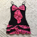 Scene Black and Pink Plaid Bow-Front Lace-Trim Camisole Dress