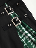 Scene Plus-Size Plaid Crisscross-Strap Mini Dress with Buckle Details