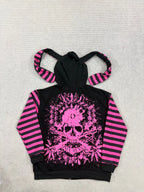 Scene Women's Black and Pink Skull Print Zip-Up Hoodie