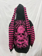 Scene Women's Black and Pink Skull Print Zip-Up Hoodie