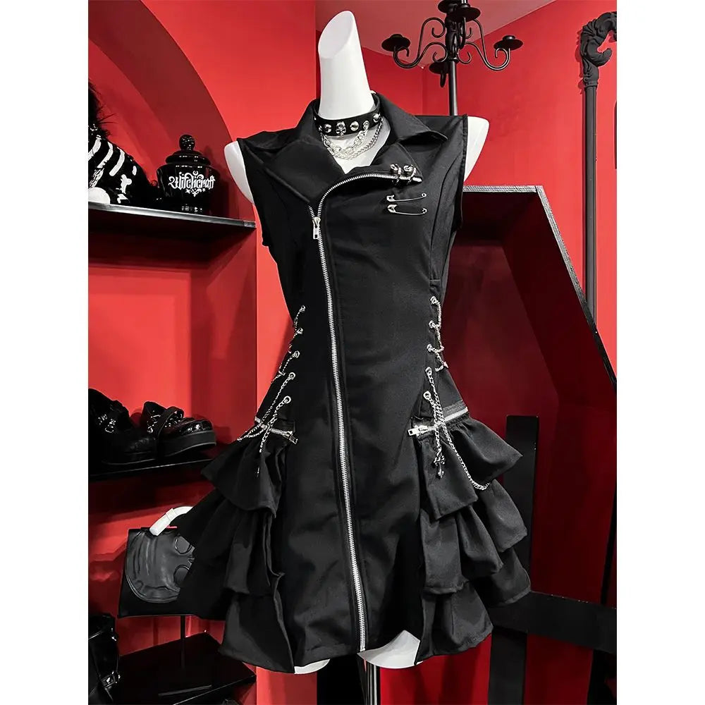 Scene Gothic Sleeveless Mini Dress with Ruffle Hem