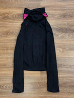 Scene Women's Black Cat-Ear Hoodie with Pink Bear Print