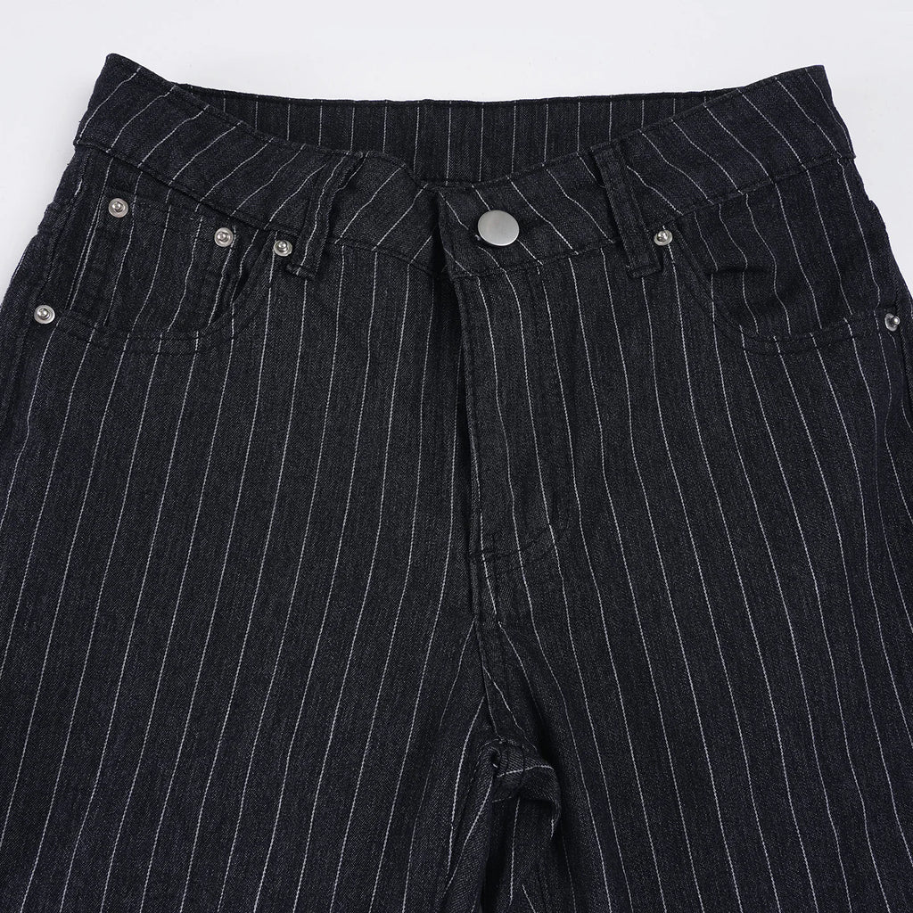Scene Women’s Black Pinstripe Low-Rise Bootcut Jeans