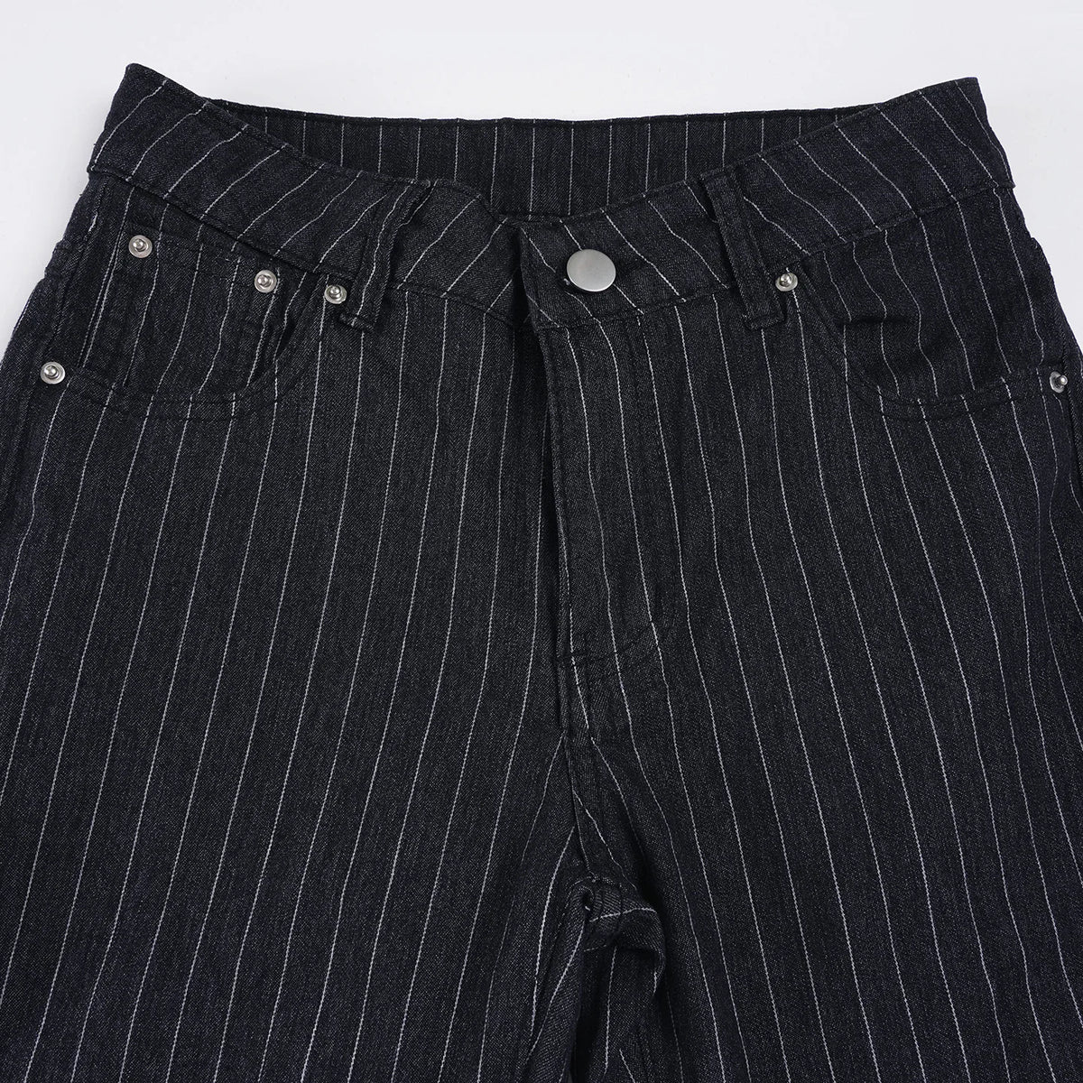 Scene Women’s Black Pinstripe Low-Rise Bootcut Jeans
