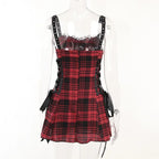 Women's Scene Red and Black Plaid Lace-Up Mini Dress
