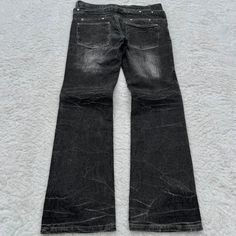 Scene Black Distressed Lace-Up Micro-Flare Jeans