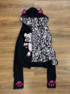 Scene Women's Black Cat-Ear Hoodie with Pink Bear Print