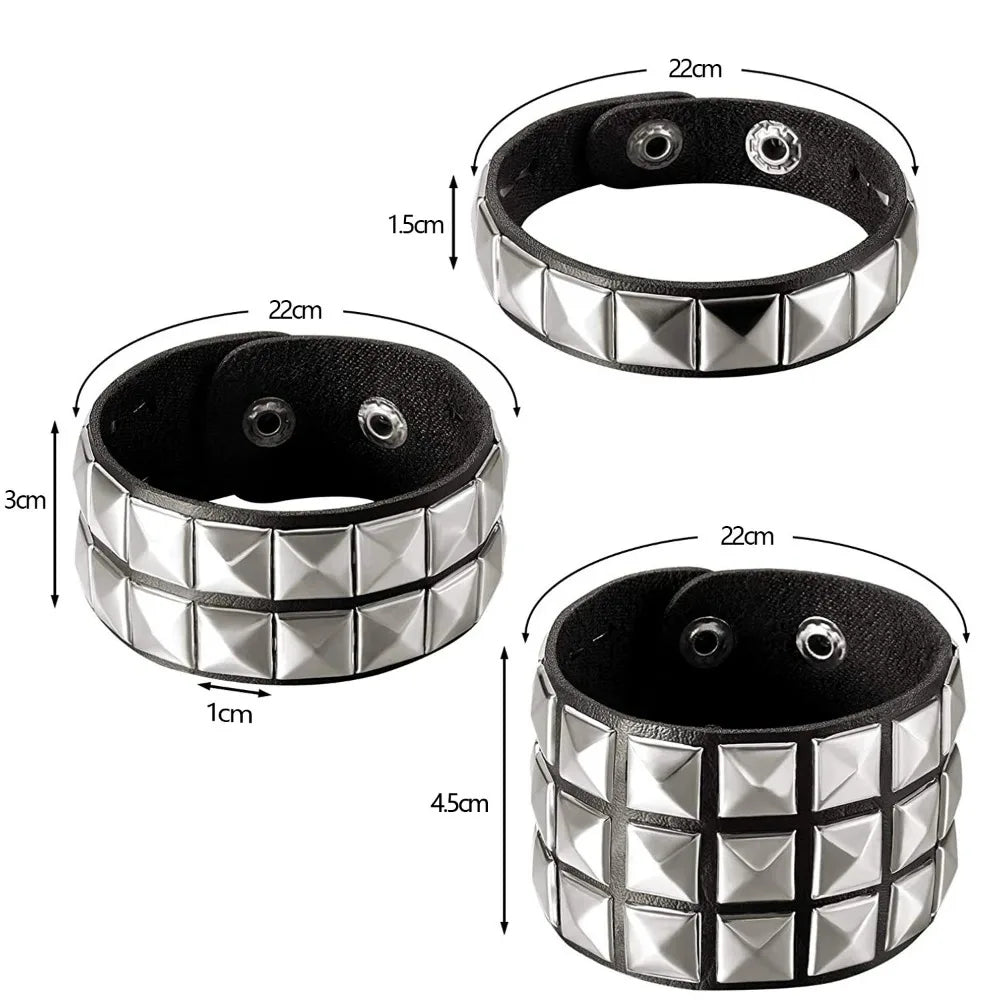 Scene Punk Pyramid Stud Leather Bracelet - 1, 2 or 3 Row