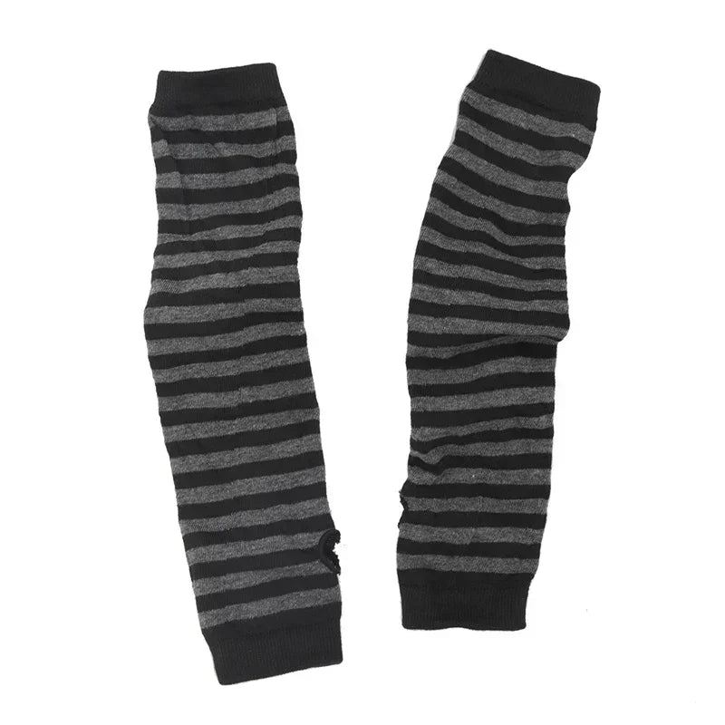 Scene Striped Knit Fingerless Arm Warmers – 32 cm
