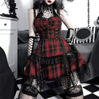 Scene Gothic Plaid Lace-Trim Mini Dress