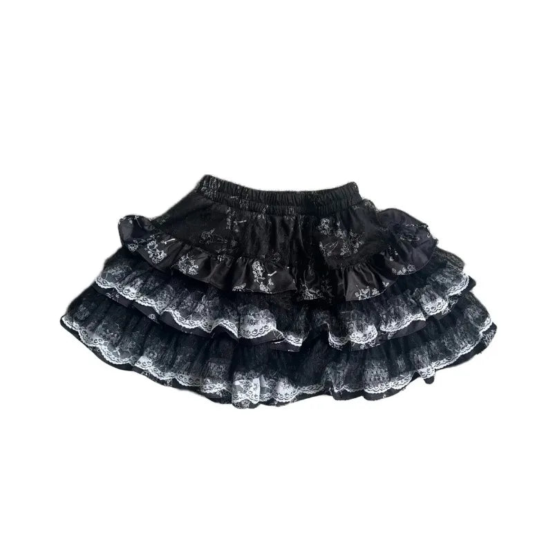 Scene Gothic Lace Tiered Mini Skirt