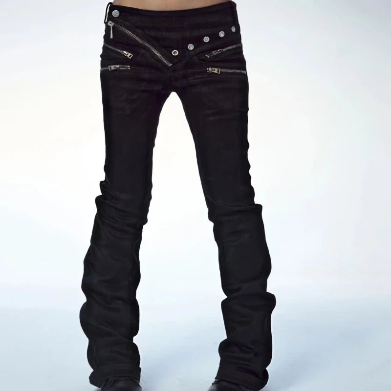 Scene Women's Black Punk Jeans with Zipper Details