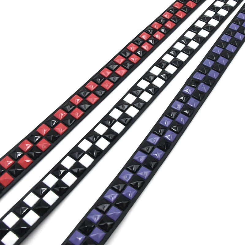 Scene Pyramid Stud PU Belt with Square Rivets – Black with Red, White or Purple Accents
