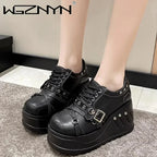 Scene Black Platform Mary Jane Shoes with Buckle and Stud Details