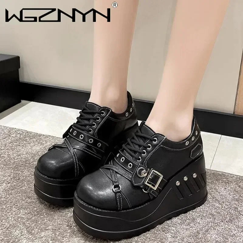 Scene Black Platform Mary Jane Shoes with Buckle and Stud Details