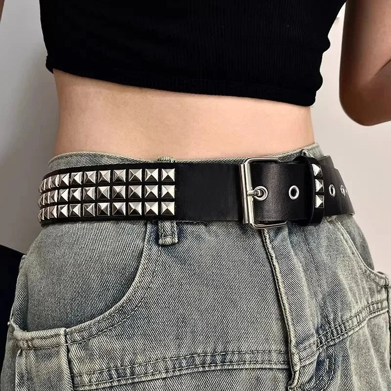 Scene Pink Leopard-Print Pyramid Stud PU Belt