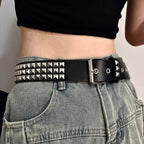 Scene Studded PU Belt with Pyramid Rivets and Metal Buckle