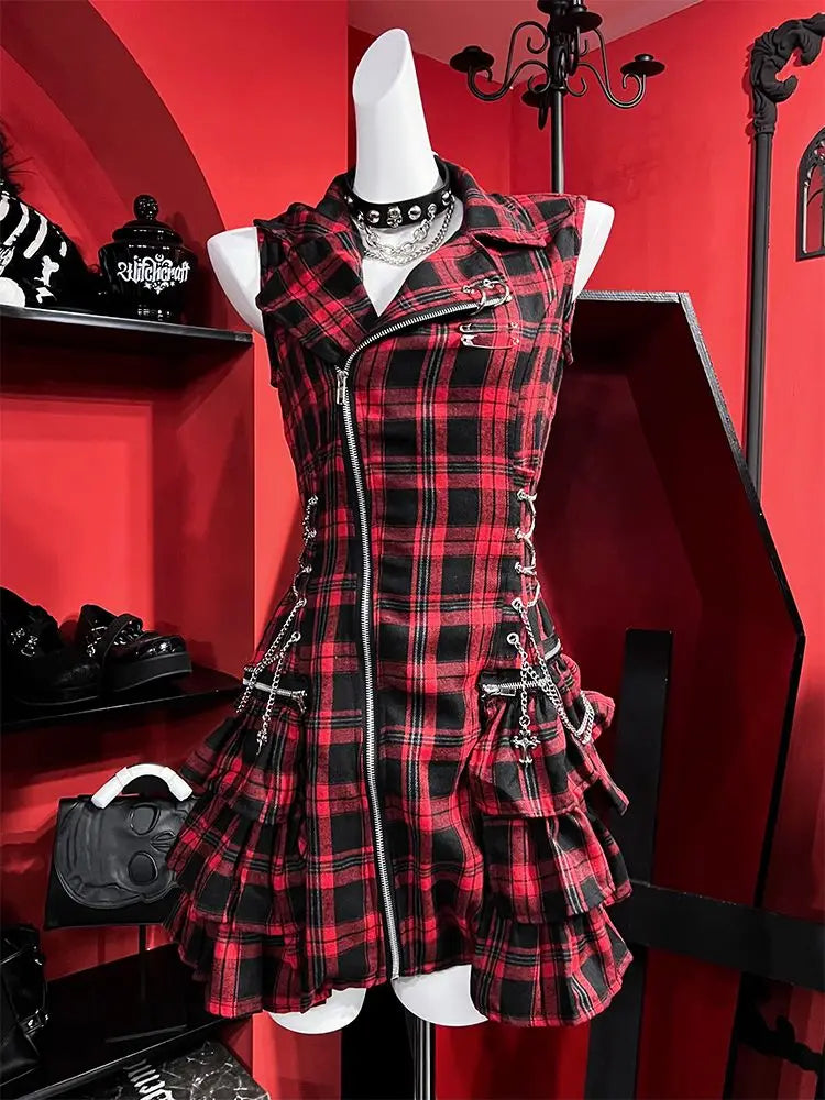 Scene Gothic Sleeveless Mini Dress with Ruffle Hem