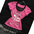 Scene Pink Graphic Short-Sleeve T-Shirt with Polka-Dot Hem
