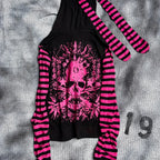 Scene Women's Black and Pink Skull Print Zip-Up Hoodie