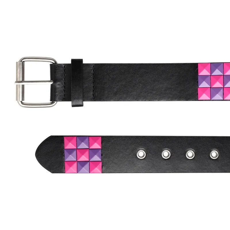 Scene Pink & Purple Studded PU Belt with Silver-Tone Buckle, 110 cm