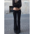 Scene Women's Black Low-Rise Flared Jeans with Rivet Detail