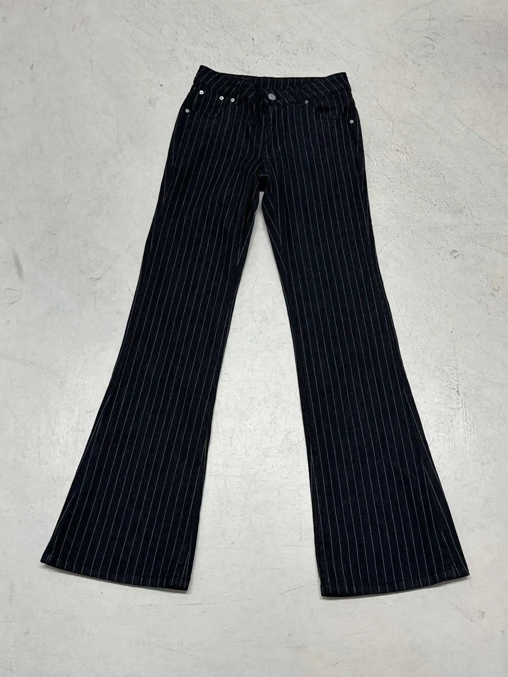 Scene Women’s Black Pinstripe Low-Rise Bootcut Jeans