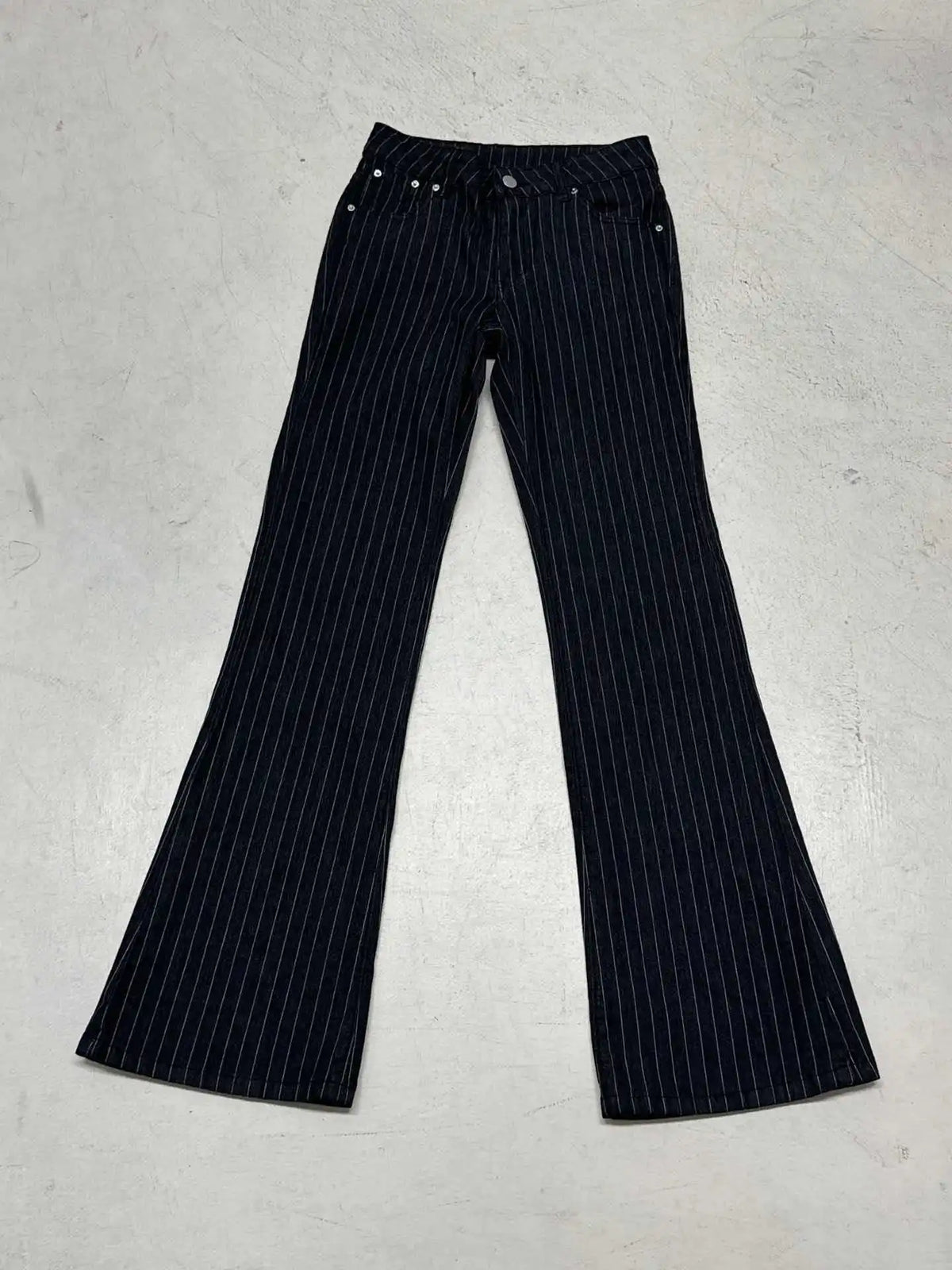 Scene Women’s Black Pinstripe Low-Rise Bootcut Jeans