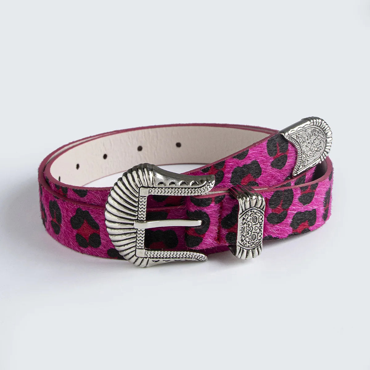 Scene Women's Leopard Print Belt with Ornate Silver-Tone Buckle