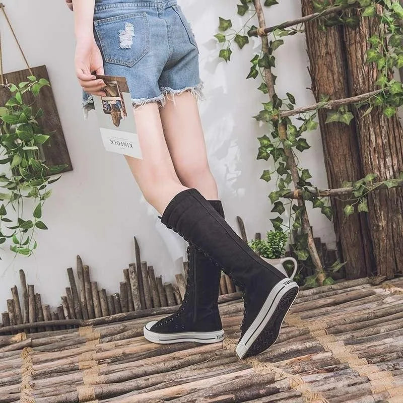 Scene Women's Knee-High Canvas Lace-Up Boots